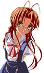  antenna_hair bad_id bad_pixiv_id braid brown_eyes brown_hair clannad furukawa_sanae glasses highres hikarizaka_private_high_school_uniform kuroi_hitsuji long_hair school_uniform solo 