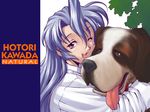  artist_request blue_hair dog hug kawada_hotori long_hair natural_(game) non-web_source one_eye_closed red_eyes solo wallpaper 