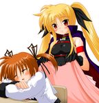  :o armlet bare_shoulders blanket blonde_hair blush breasts brown_hair chair covering_with_blanket dress fate_testarossa long_hair long_sleeves lyrical_nanoha mahou_shoujo_lyrical_nanoha mahou_shoujo_lyrical_nanoha_a's medium_breasts multiple_girls parted_lips red_eyes skin_tight sleeping table takamachi_nanoha twintails uniform very_long_hair white_dress 