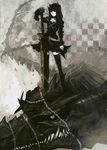  black_hair black_rock_shooter chain crown dragon dragon_slayer fantasy highres huke long_hair original solo standing sword thighhighs weapon zettai_ryouiki 