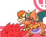  bowser breathing_fire charizard crossover fire flat_color gen_1_pokemon highres ibuki_suika parody pokemon pokemon_(creature) puyopuyo puyopuyo_fever style_parody super_smash_bros. touhou vector_trace y&amp;k 