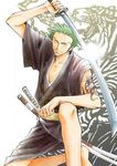  artist_request green_hair japanese_clothes jpeg_artifacts kimono male_focus one_piece roronoa_zoro solo sword tattoo weapon 