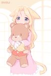  :3 animal_ears blue_eyes blush doll doll_hug dress hug long_hair original shisui solo stuffed_animal stuffed_toy tail teddy_bear 