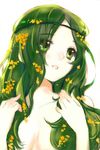  888 copyright_request flower green_eyes green_hair nude smile solo 