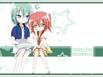  bag blue_eyes casual green_eyes green_hair iwasaki_minami kobayakawa_yutaka lucky_star multiple_girls non-web_source red_hair short_hair short_twintails star twintails wallpaper 