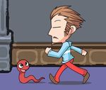  artist_request beard brown_hair duster_(mother) facial_hair lowres male_focus mother_(game) mother_3 mustache rope_snake smile solo 