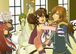  4boys anise_tatlin artist_request brown_eyes brown_hair dist_(tales) florian_(tales) glasses gloves green_eyes green_hair jade_curtiss long_hair luke_fon_fabre mieu multiple_boys red_eyes red_hair ribbon smile tales_of_(series) tales_of_the_abyss twintails white_hair 