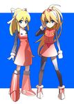  2girls blonde_hair blue_eyes capcom ciel_(rockman) multiple_girls ponytail rockman rockman_(classic) rockman_zero roll s_tanly 