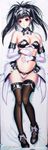  1girl bare_shoulders belt black_hair blush bra breasts cave_(developer) copyright_request dakimakura detached_collar elbow_gloves female gloves hairband hand_on_own_stomach hand_on_stomach highres instant_brain iruma_kamiri long_hair long_image looking_at_viewer lying midriff navel on_back panties parted_lips red_eyes shoes solo tall_image thighhighs underwear wrist_cuffs 