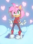  amy_rose anthro cute female gloves green_eyes hair headband hedgehog mammal navel pink_hair sega smile sonic_(series) thefuckingdevil 