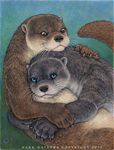  amber_eyes ambiguous_gender blue_eyes brown_fur cuddling cute dark_natasha duo feral feral_on_feral fur grey_fur hug mammal mixed_media mustelid otter whiskers 