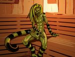  dreadlocks erection gekko gekko_(character) genital_piercing lizard male markings nude pa penis penis_piercing piercing prince_albert reptile sauna scalie solo spread_legs spreading 