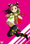  backpack bag black_hair bug butterfly child double_bun hood hoodie insect jojo_no_kimyou_na_bouken kuujou_jolyne midriff multicolored_hair navel pink_hair solo stone_ocean tazbun two-tone_hair younger 