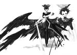  feathers megaten monochrome nyx_avatar persona persona_3 plain_background sword video_games weapon white_background wings 