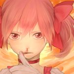  bad_id bad_pixiv_id blood choker close-up face gloves hair_ribbon kaname_madoka mahou_shoujo_madoka_magica mittsun nosebleed parted_lips pink_eyes pink_hair ribbon serious solo twintails 