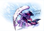  annoyed blizzard dialog english_text equine female feral friendship_is_magic hair horn horse mammal multi-colored_hair my_little_pony pony purple_eyes scarf shielding snow snowing solo spring text twilight_sparkle_(mlp) underpable wind winged_unicorn wings 