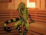  anthro dreadlocks gekko gekko_(character) genital_piercing lizard long_foreskin male markings nude pa penis penis_piercing piercing prince_albert reptile sauna scalie solo spread_legs spreading uncut 