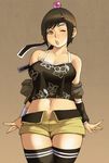  bad_id bad_pixiv_id breasts camisole curvy final_fantasy final_fantasy_vii final_fantasy_vii_advent_children headband lips maou_alba materia medium_breasts midriff navel one_eye_closed short_hair short_shorts shorts solo thighhighs yuffie_kisaragi 