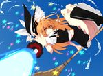  bad_id bad_pixiv_id blonde_hair boots bow braid broom broom_riding grin hat jont kirisame_marisa legs long_hair mini-hakkero orange_hair panties red_eyes sidesaddle smile solo star touhou underwear white_panties witch_hat yin_yang 