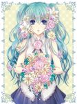  bad_id bad_pixiv_id bare_shoulders blue_eyes blue_hair bouquet flower hair_flower hair_ornament hatsune_miku long_hair solo twintails vocaloid yamaneko514 