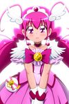  absurdres antenna_hair bow choker cure_happy highres hoshizora_miyuki jewelry kiyu_(doremi's_party) long_hair magical_girl pink pink_bow pink_choker pink_eyes pink_hair pink_skirt precure simple_background skirt smile_precure! solo tears tiara twintails wrist_cuffs 