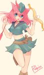  arrow big_breasts blue_eyes bow breasts canine female fox hair looking_at_viewer mammal no._108 pink_hair plain_background robin robin_(character) robin_hood smile solo white_background 