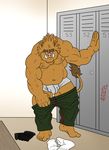  5_toes abs anthro biceps boar boxers bulge chubby fb1907 fingerless_gloves fur gloves junichi junichi_(character) locker_room male mammal muscles pecs porcine scalie socks solo toes underwear undressing workout 
