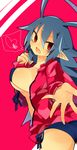  1girl bikini blue_hair breasts demon_girl disgaea disgaea_d2 genderswap highres laharl laharl-chan long_hair pointy_ears red_eyes solo swimsuit 