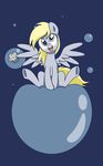 amber_eyes blonde_hair blue_background bubble bubbles derp_eyes derpy_hooves_(mlp) equine female feral food friendship_is_magic frontal_view fur grey_fur hair hi_res horse long_hair mammal muffin my_little_pony open_mouth pegasus plain_background pony sitting smile solo steffy-beff tongue wing_boner wings yellow_eyes 