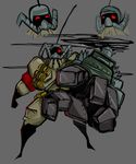  black_egrets black_gloves boots gas_mask gloves helmet male_focus mechanical_arm military military_uniform panzerfaust_(skullgirls) red_eyes sketch skullgirls slugbox solo uniform 