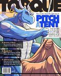  abs anthro balls barcode biceps big_penis blue_dragon blue_skin bulge clenched_fist cover dragon ear_piercing english_text erection grin horn hyper hyper_penis innuendo long_penis looking_at_viewer magazine magazine_cover male muscles nude pecs penis piercing pose pulsar purple_eyes red_eyes scales scalie smile solo standing tent text white_skin 