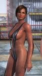  1girl 3d bikini breasts brown_hair cleavage dark_skin dead_or_alive dead_or_alive_5 large_breasts lisa_hamilton short_hair sling_bikini solo swimsuit tecmo 