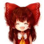  amanojaku ascot bad_id bad_pixiv_id bow closed_eyes face hair_bow hair_tubes hakurei_reimu highres long_hair open_mouth orange_hair revision smile solo touhou transparent_background upper_body 