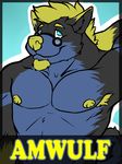  amwulf anthro badge biceps big_muscles canine eyewear fur looking_at_viewer male mammal muscles nude pecs solo wolf 