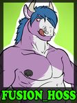  amwulf badge biceps big_muscles bovine cattle equine facial_piercing fur horn horse hybrid licking licking_lips male mammal muscles nipple_piercing nipples nose_piercing nude pecs piercing solo toned tongue tongue_out 