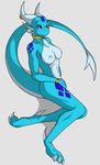  breasts claws digitigrade dragon female hero58 horn hot kurtassclear lizard looking_at_viewer nipples nude plain_background purple_eyes reptile scalie solo white_background 