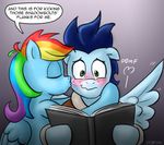  blue_hair blush book cute dialog english_text equine eyes_closed female feral friendship_is_magic green_eyes hair horse kissing male mammal multi-colored_hair my_little_pony pegasus pluckyninja pony rainbow_dash_(mlp) rainbow_hair soarin_(mlp) text wing_boner wings wonderbolts_(mlp) 