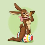  cadbury_bunny carelessdoodler chocolate easter_egg eating egg female lagomorph looking_at_viewer mammal nude rabbit smile 