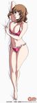  1girl bikini breasts brown_hair dakimakura kurogane_no_linebarrel large_breasts long_image purple_eyes short_hair solo swimsuit 