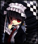  akebi_(kakororo) black_hair bonnet celestia_ludenberck danganronpa danganronpa_1 drill_hair gothic_lolita lolita_fashion long_hair red_eyes solo 