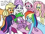  beauty_mark bed blonde_hair blue_body blue_eyes breasts clothing english_text enkidu6 female fluttershy_(mlp) freckles friendship_is_magic green_eyes green_hair group hair harem head_wrapped human humanized mammal megasweet multi-colored_hair my_little_pony nude open_mouth pants pink_body pink_hair pinkie_pie_(mlp) plain_background pony_colours ponyville_confidential purple_body purple_hair rainbow_dash_(mlp) rainbow_hair rarity_(mlp) reaver rose_eyes simple_background spike spike_(mlp) text topless towel twilight_sparkle_(mlp) white_background white_body yellow_body young 
