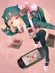  backpack bad_id bad_pixiv_id bag bent_over danganronpa funota game_boy handheld_game_console hood hoodie mary_janes monomi_(danganronpa) nanami_chiaki nintendo_ds open_mouth pink_eyes pink_footwear pink_hair playstation_portable pleated_skirt ribbon shoes skirt super_danganronpa_2 thighhighs zettai_ryouiki 