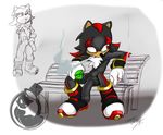  anthro balls big_penis black black_fur chaos_emerald chaos_emeralds chest_tuft cigarette fur gloves hedgehog male mammal neokat penis red_eyes sega shadow_the_hedgehog smoke smoking sneakers solo sonic_(series) tuft uncut 