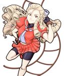  antenna_hair bike_shorts blonde_hair brown_eyes fingerless_gloves gloves josei_(kokochiyoihagotae) kanzuki_karin long_hair ringlets school_uniform serafuku shorts shorts_under_skirt skirt street_fighter street_fighter_zero_(series) 