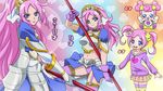  age_progression ai-chan_(dokidoki!_precure) armor armored_dress baby blue_eyes choker dokidoki!_precure dress eyelashes gloves hairband jacket mameshiba marie_ange midriff miniskirt multiple_girls multiple_persona navel panties pink_hair precure purple_panties short_hair skirt spoilers staff thighhighs twintails underwear 