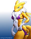  blue_eyes bra breasts butt canine clothing digimon edit facial_markings female fox fur karabiner mammal markings renamon swimsuit tight_clothing underwear white_fur yellow_fur 