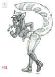  bent_over eyewear feline female glasses greyscale hat hybrid kacey kacey_(character) leopard mammal microphone monochrome serval singing sketch snow_leopard solo 