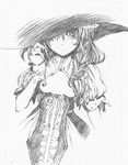  blush bow braid breasts bustier curiosities_of_lotus_asia greyscale hair_bow hat hat_tip highres kirisame_marisa kuromasa_shisei long_hair looking_at_viewer medium_breasts monochrome nipples sketch solo touhou witch_hat wrist_cuffs 