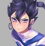  bad_id bad_pixiv_id blue_hair earth_eleven face grey_background inazuma_eleven_(series) inazuma_eleven_go inazuma_eleven_go_galaxy looking_at_viewer maianh male_focus manuuba_gibutsu pointy_ears purple_eyes simple_background soccer_uniform solo sportswear 