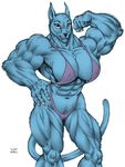  abs anthro biceps big_breasts bikini black_eyes black_nose blue_fur bodybuilder breasts cales camel_toe cat claws clothed clothing feline female flexing fur invalid_tag jay-shell jay_shell looking_at_viewer mammal muscles muscular_female navel plain_background pose skimpy smile solo swimsuit tight_clothing white_background 